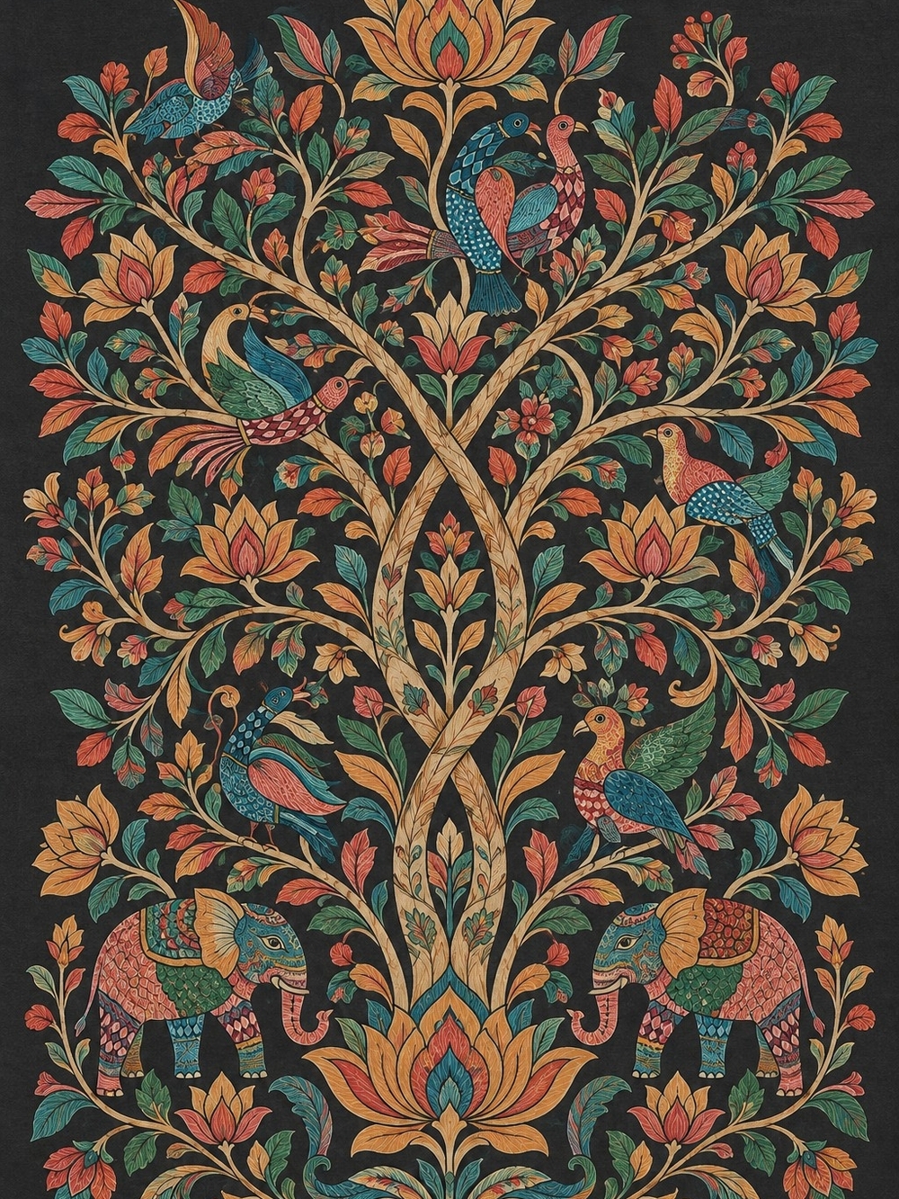 Multicolor Floral Elephant Tapestry